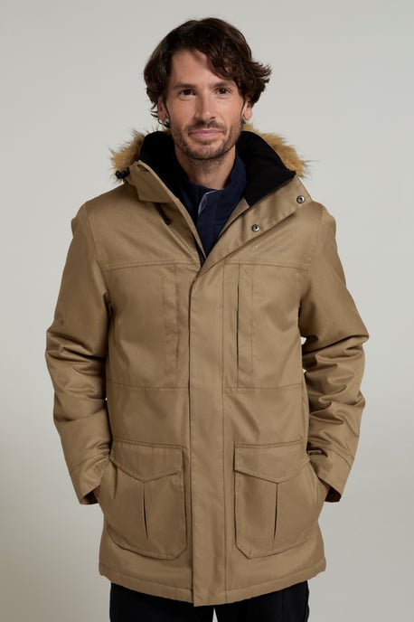 'Gorge' Men's Long Jacket Waterproof Breathable Warm Comfy Coat Stone - Image 1