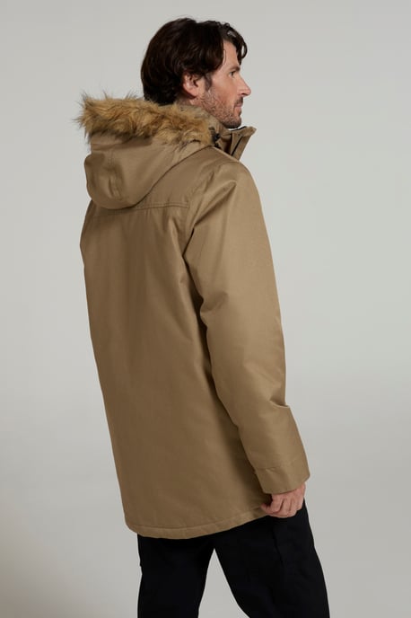 'Gorge' Men's Long Jacket Waterproof Breathable Warm Comfy Coat Stone - Image 3