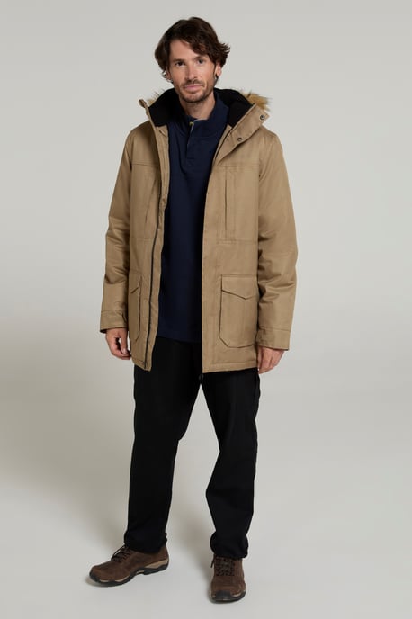 'Gorge' Men's Long Jacket Waterproof Breathable Warm Comfy Coat Stone - Image 4