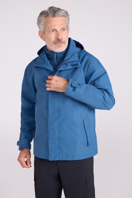 'Fell' Men's 3 in 1 Water Resistant Jacket Adjustable Hood Full Zip Winter Coat Dark Blue - Image 1