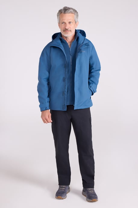 'Fell' Men's 3 in 1 Water Resistant Jacket Adjustable Hood Full Zip Winter Coat Dark Blue - Image 2