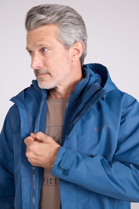 'Fell' Men's 3 in 1 Water Resistant Jacket Adjustable Hood Full Zip Winter Coat Dark Blue - Image 3