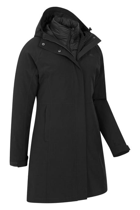 'Alaskan' Women's 3 In 1 Long Jacket with Adjustable Hood Waterproof Coat Black - Image 4