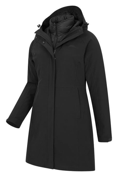 'Alaskan' Women's 3 In 1 Long Jacket with Adjustable Hood Waterproof Coat Black - Image 6