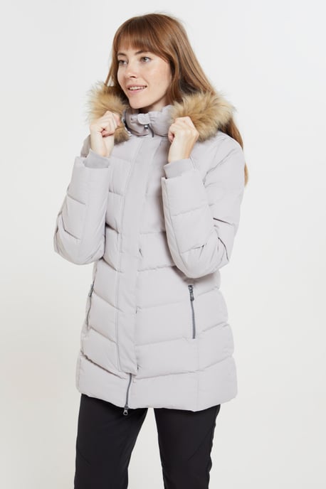 'Isla II' Women's Down Jacket Water Resistant Faux Fur Hood Warm Winter Coat Ecru - Image 2