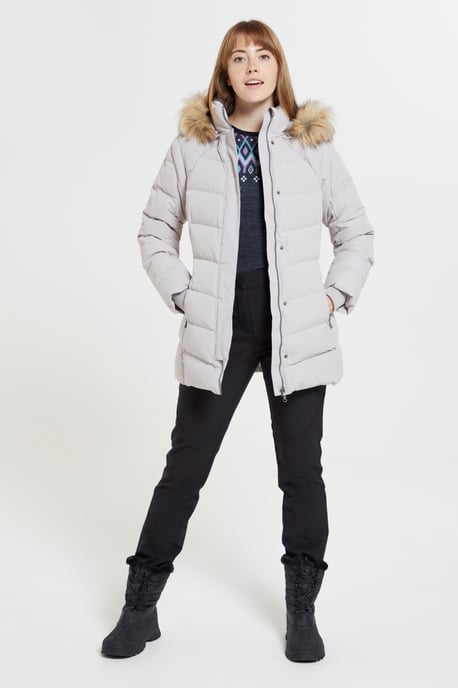 'Isla II' Women's Down Jacket Water Resistant Faux Fur Hood Warm Winter Coat Ecru - Image 3