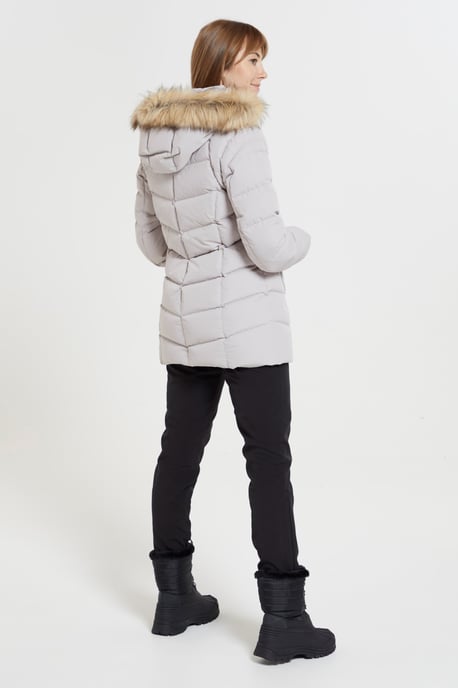 'Isla II' Women's Down Jacket Water Resistant Faux Fur Hood Warm Winter Coat Ecru - Image 4