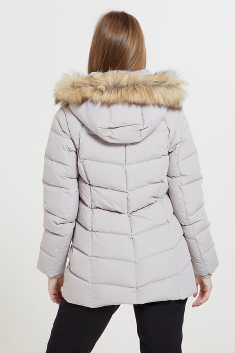 'Isla II' Women's Down Jacket Water Resistant Faux Fur Hood Warm Winter Coat Ecru - Image 5
