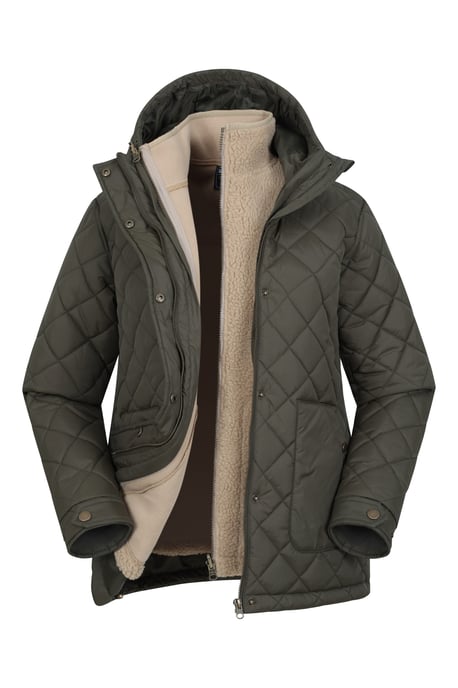 'Nebraskan' Women's Borg Gilet Warm Hooded Water Resistant Winter 3 In 1 Jacket Khaki - Image 2