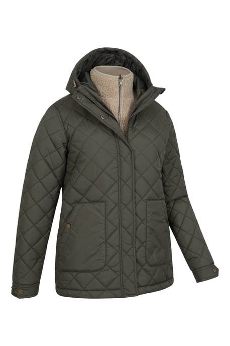 'Nebraskan' Women's Borg Gilet Warm Hooded Water Resistant Winter 3 In 1 Jacket Khaki - Image 3