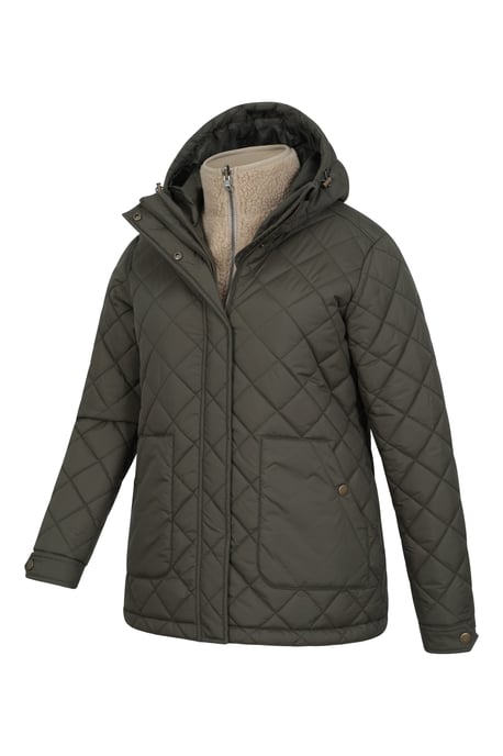'Nebraskan' Women's Borg Gilet Warm Hooded Water Resistant Winter 3 In 1 Jacket Khaki - Image 5