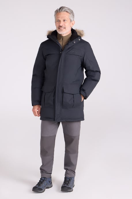 'Antarctic' Men's Extreme Down Jacket Faux Fur Hood Warm Full Zip Winter Coat Charcoal - Image 2