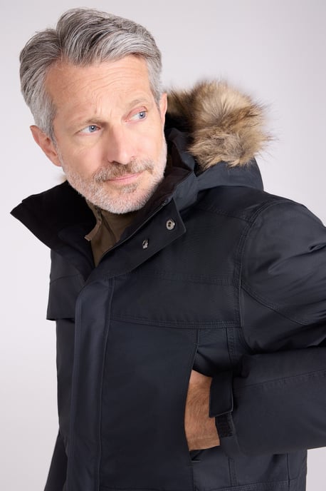 'Antarctic' Men's Extreme Down Jacket Faux Fur Hood Warm Full Zip Winter Coat Charcoal - Image 3