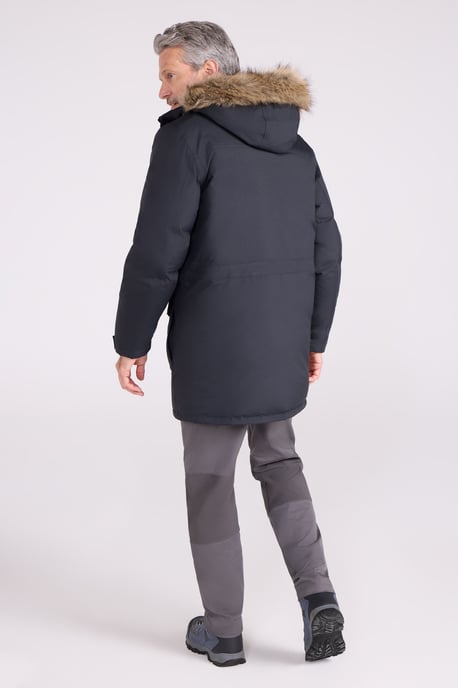 'Antarctic' Men's Extreme Down Jacket Faux Fur Hood Warm Full Zip Winter Coat Charcoal - Image 4