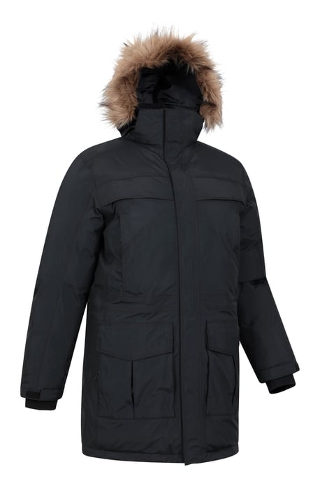 'Antarctic' Men's Extreme Down Jacket Faux Fur Hood Warm Full Zip Winter Coat Charcoal - Image 6