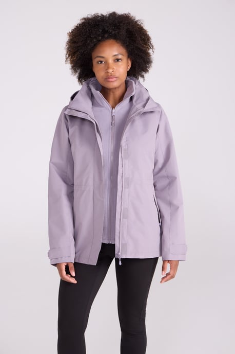'Fell' Women's 3 in 1 Jacket Water Resistant Inner Fleece Hooded Rain Jacket Purple - Image 1