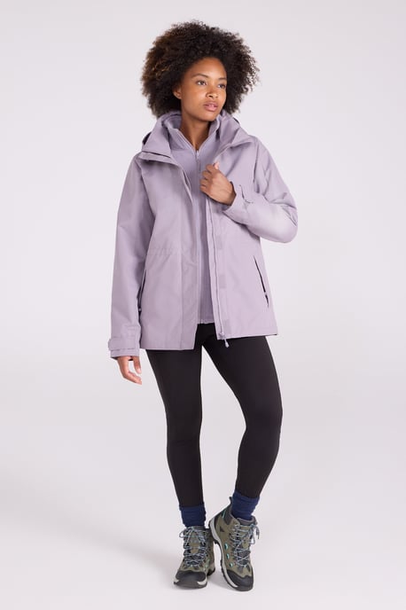 'Fell' Women's 3 in 1 Jacket Water Resistant Inner Fleece Hooded Rain Jacket Purple - Image 2