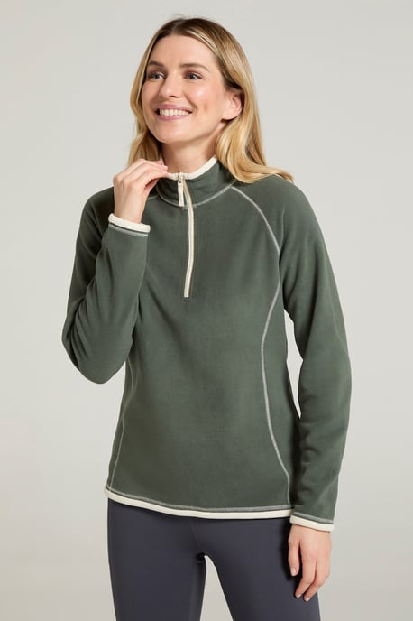 'Montana' Women's Microfleece Jacket Half Zip Breathable Quick Dry Sweater Dark Green - Image 1