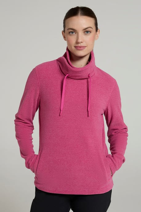 'Hebridean' Women's Cowl Neck Fleece Sweater with Front Pockets Breathable Pink - Image 1