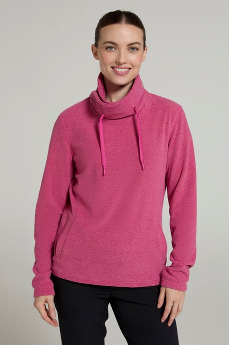 'Hebridean' Women's Cowl Neck Fleece Sweater with Front Pockets Breathable Pink - Image 2