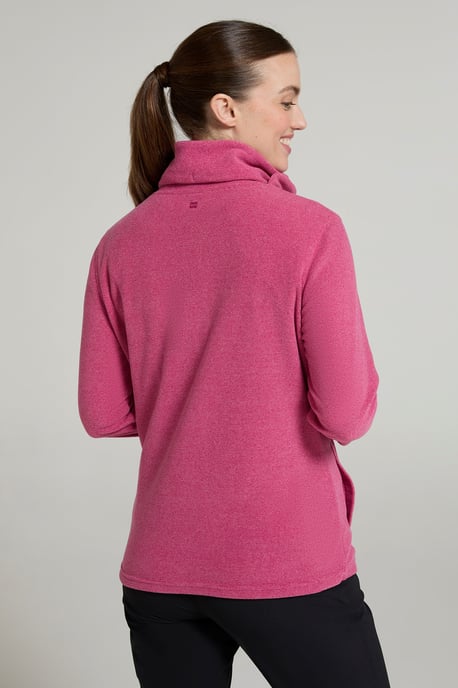 'Hebridean' Women's Cowl Neck Fleece Sweater with Front Pockets Breathable Pink - Image 3