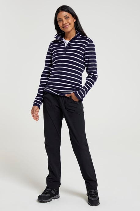 'Camber' Women's Striped Fleece Jacket Half Zip Warm Cosy Sweater Navy - Image 2
