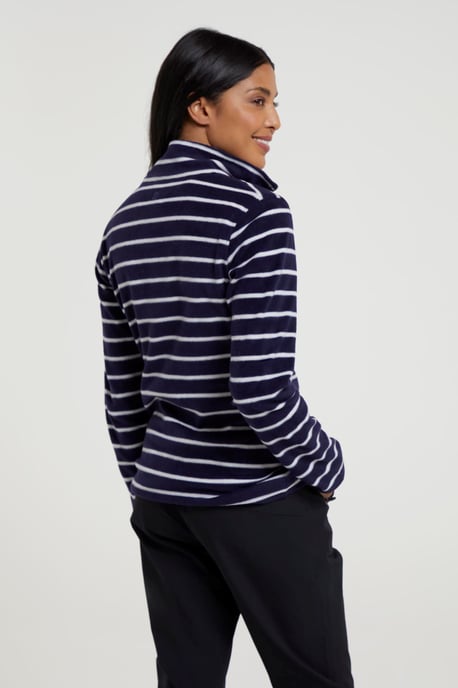 'Camber' Women's Striped Fleece Jacket Half Zip Warm Cosy Sweater Navy - Image 3