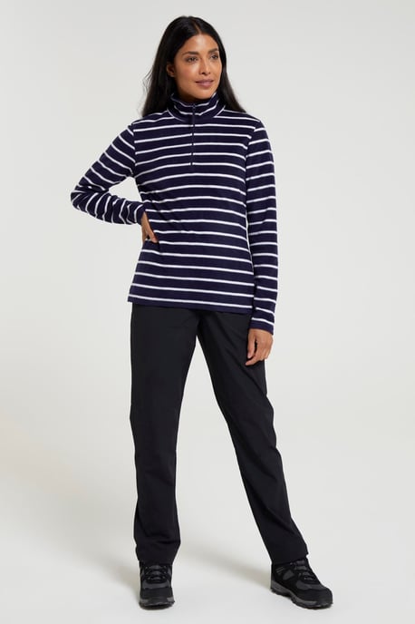 'Camber' Women's Striped Fleece Jacket Half Zip Warm Cosy Sweater Navy - Image 4