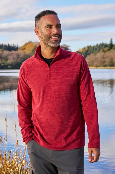 'Snowdon' Men's Fleece Top Half Zip Breathable Quick Dry Sweater Dark Red - Image 1