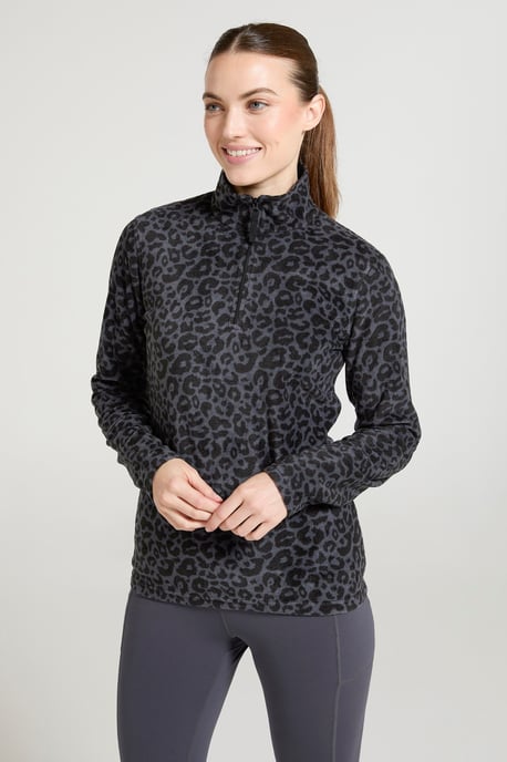'Camber' Women's Striped Fleece Jacket Half Zip Warm Cosy Sweater Grey - Image 4