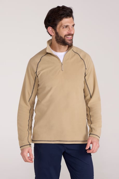 'Ashbourne' Men's Fleece Jacket Half Zip Mid Layer Sweater Ecru - Image 1