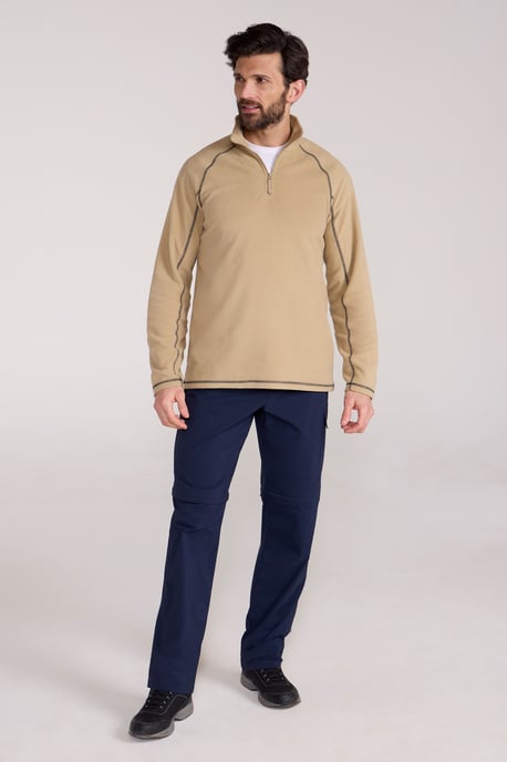 'Ashbourne' Men's Fleece Jacket Half Zip Mid Layer Sweater Ecru - Image 2