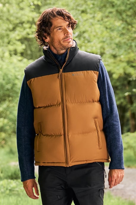 'Rock' Men's Borg Padded Gilet Water Resistant Sleeveless Jacket Tan - Image 1