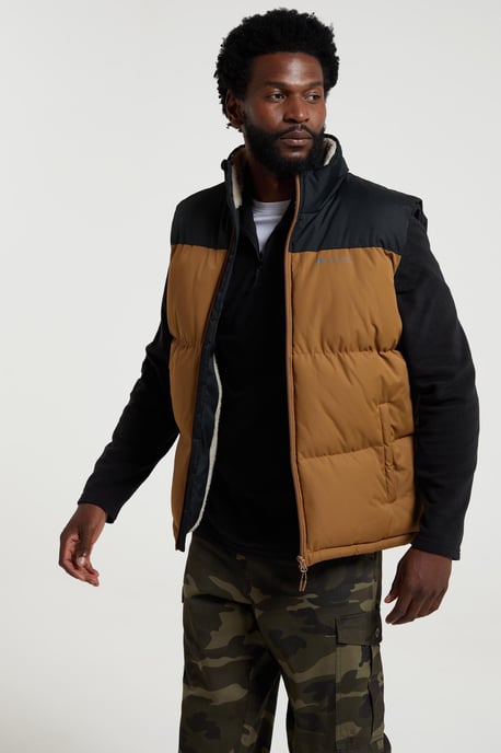 'Rock' Men's Borg Padded Gilet Water Resistant Sleeveless Jacket Tan - Image 2