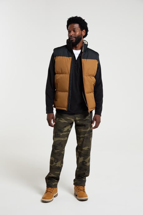 'Rock' Men's Borg Padded Gilet Water Resistant Sleeveless Jacket Tan - Image 3