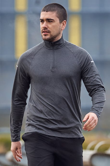 'Echo' Men's Melange Half Zip Midlayer Lightweight Reflective Slim Fit Jumper Charcoal - Image 1