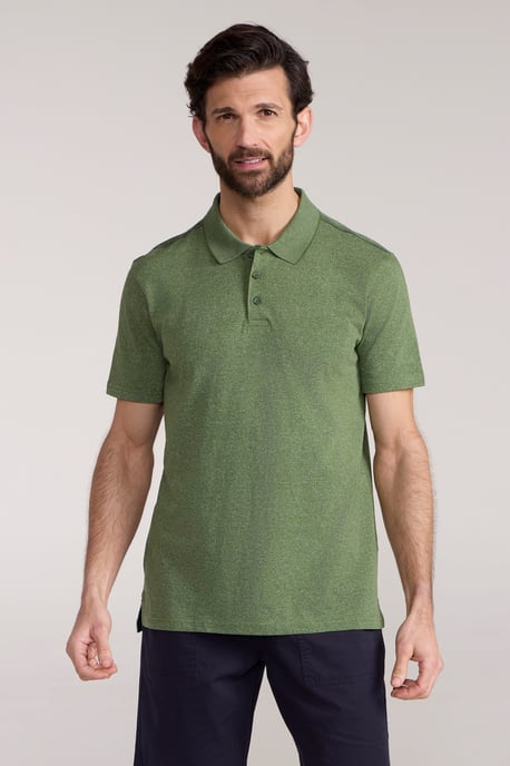 'Cordyline' Men's Textured Polo Sun Protection Button Neck Summer Tee Green - Image 2