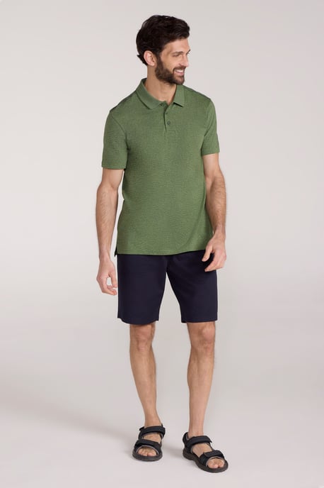 'Cordyline' Men's Textured Polo Sun Protection Button Neck Summer Tee Green - Image 3