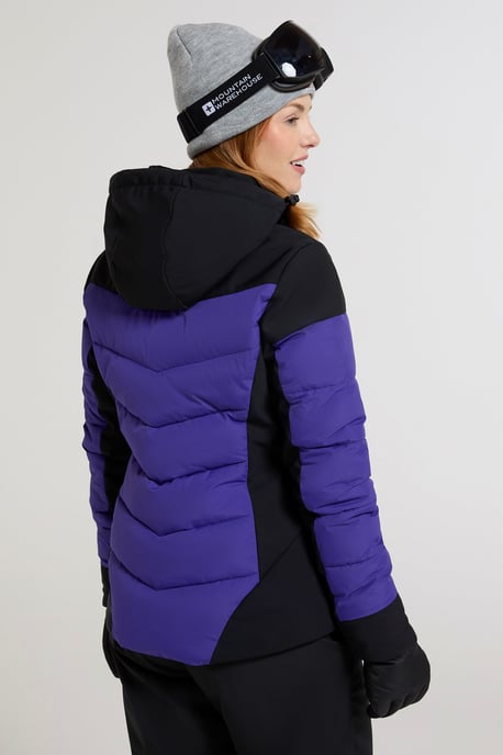 'Resort' Women's Padded Ski Jacket with Adjustable Hood Water Resistant Coat Purple - Image 3
