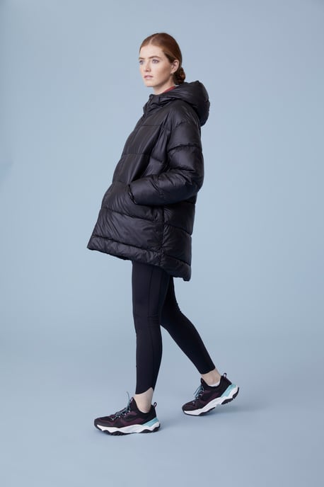 'Aura Light' Women's Jacket with Front Pockets High Neck Cut Coat Black - Image 2