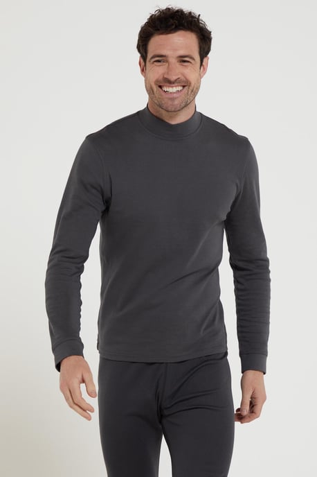 'Meribel' Men's Turtle Neck Top Cotton Winter Thermal Base Layer Dark Grey - Image 1