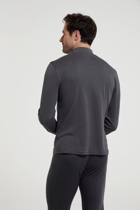 'Meribel' Men's Turtle Neck Top Cotton Winter Thermal Base Layer Dark Grey - Image 2