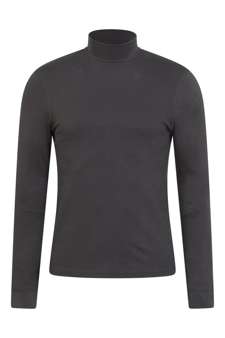'Meribel' Men's Turtle Neck Top Cotton Winter Thermal Base Layer Dark Grey - Image 3