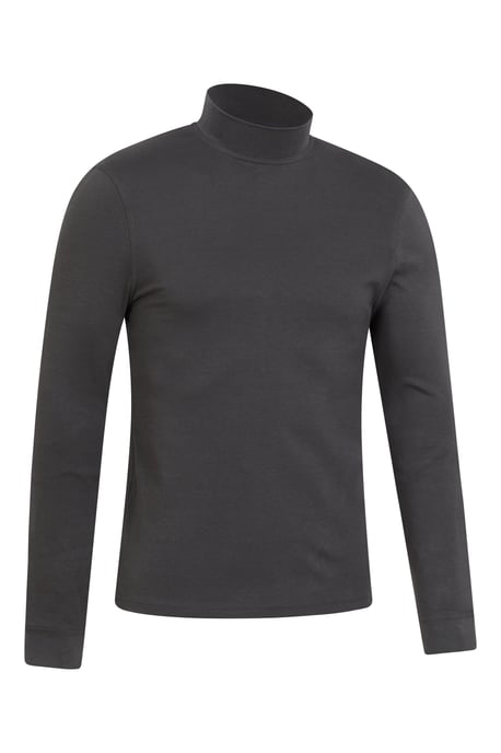 'Meribel' Men's Turtle Neck Top Cotton Winter Thermal Base Layer Dark Grey - Image 4
