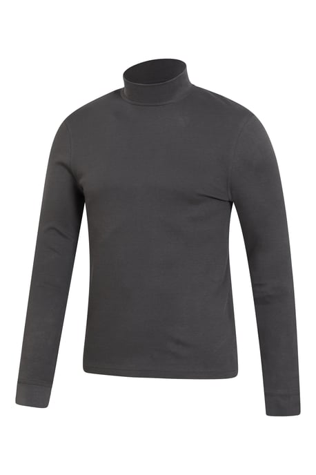 'Meribel' Men's Turtle Neck Top Cotton Winter Thermal Base Layer Dark Grey - Image 6