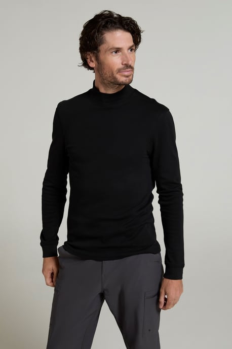 'Meribel' Men's Turtle Neck Top Cotton Winter Thermal Base Layer Black - Image 1