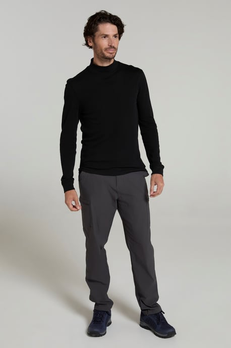 'Meribel' Men's Turtle Neck Top Cotton Winter Thermal Base Layer Black - Image 2