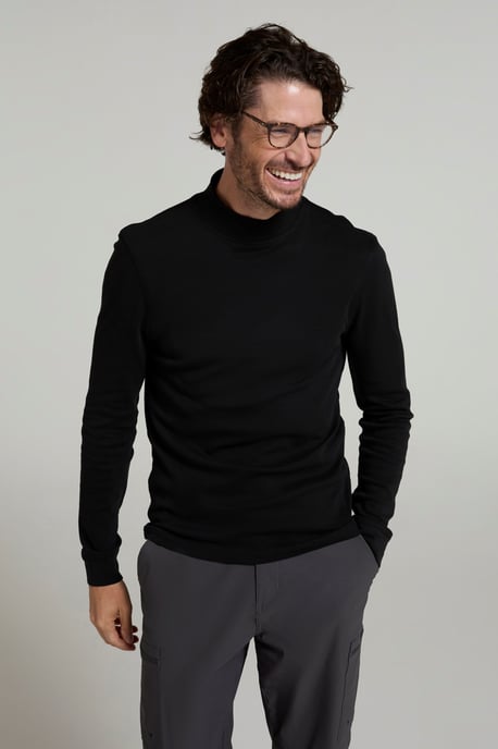 'Meribel' Men's Turtle Neck Top Cotton Winter Thermal Base Layer Black - Image 4