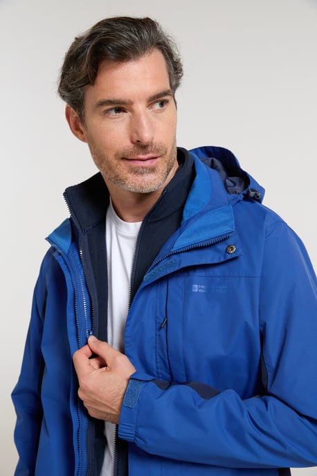 'Thunderstorm' Men's 3 in 1 Jacket Waterproof Inner Fleece Hooded Winter Coat Blue/Navy - Image 4