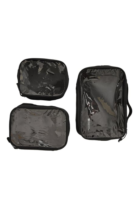 Clear Travel Cases 3 Pack Durable Compact Lightweight Luggage Packing Pouches Black - Image 1